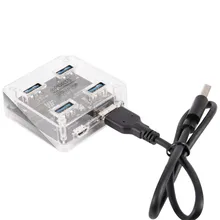 Квадратный прозрачный 4 порта 3,0 USB Суперскоростной концентратор 5 Гбит/с передача данных с DC5V power Jack Multi Hab расширитель для телефона