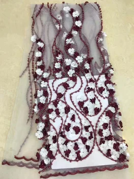 

Beautiful Flower Mesh Embroidered Lace, New 3D Beaded Lace Lace, 2018 Royal Purple African Bridal Lace CD2881