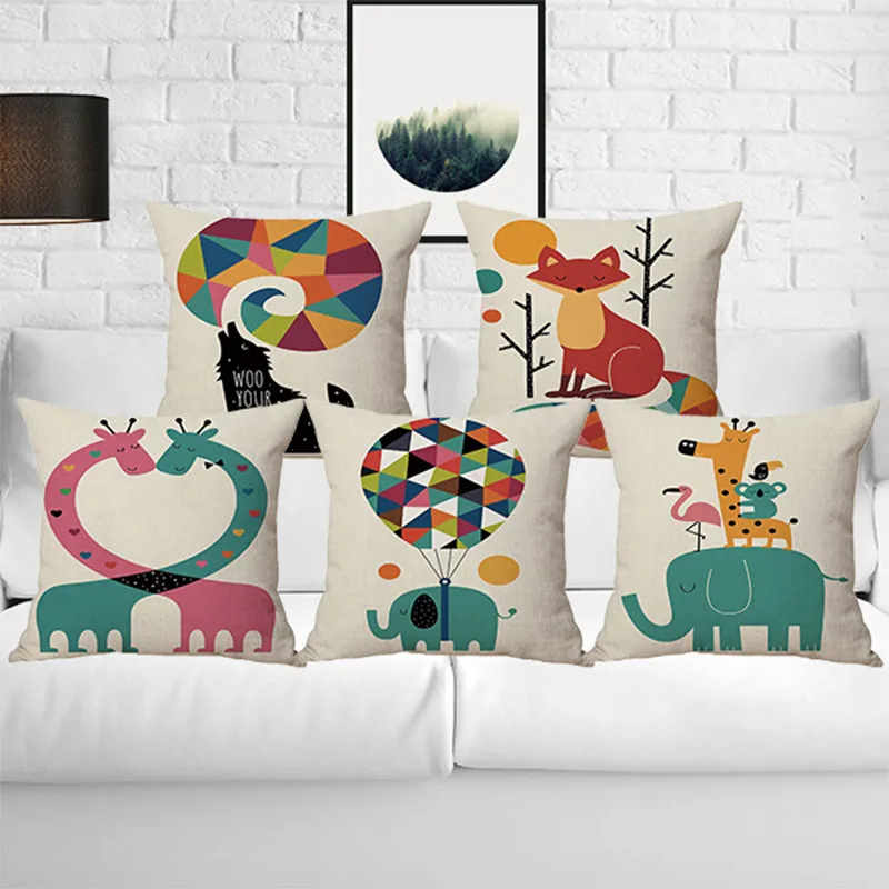 

wholesale wedding gift pillow cover Colorful Animals Child Cartoon cushion cover homeoffice sofa decorative party pillow case