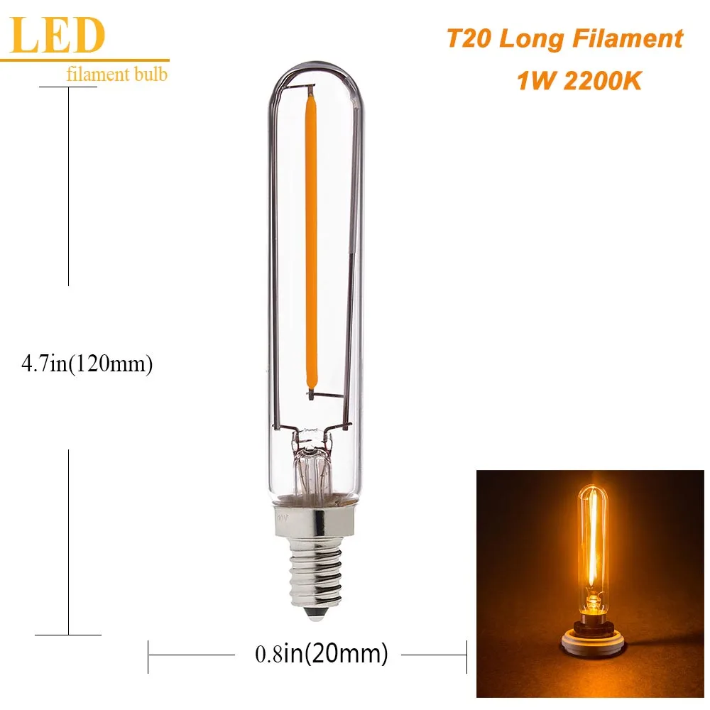 Grensk T20 Светодиодный светильник накаливания G9 светодиодный 1 Вт 2 Вт E12 E14 110 В 220 в теплый 2200 к теплый белый 2700 к с регулируемой яркостью светодиодный светильник в винтажном стиле - Испускаемый цвет: T20L 1W 2200K