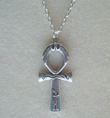 

Vintage Silvers Filigree Ankh Crucifix Necklace Long Chain Choker Statement Pendants Necklace For Women Accessories DIY Gifts