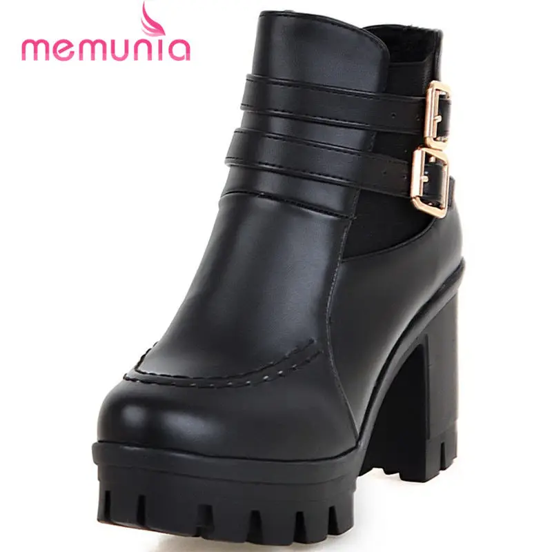 

MEMUNIA new arrive 2020 simple metal decoration boots autumn winter short plush boots round toe ankle boots for women size 33-43