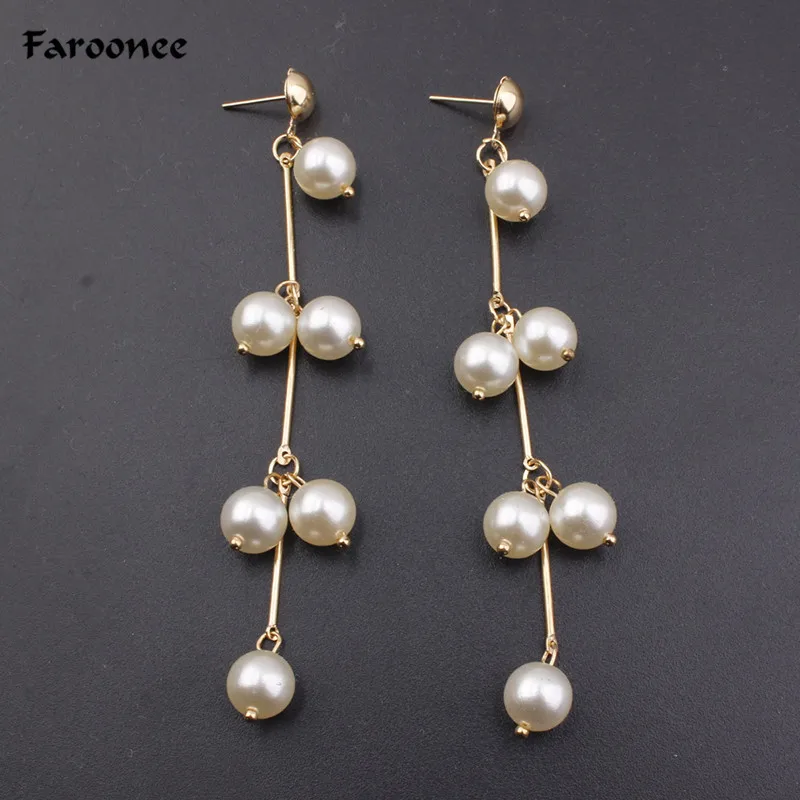 Statement Multiple Pearls Long Dangle Earrings Jewelry Vintage