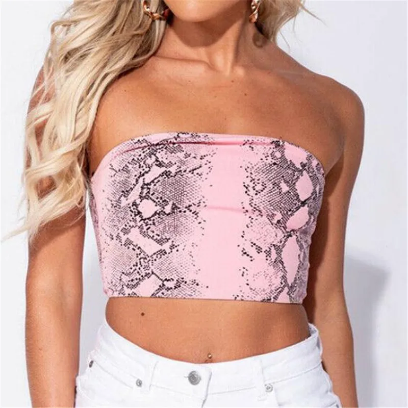 

Women Off-shoulder Tube Tops New Sexy Snakeskin Printed Strapless Top Wear Ladies Fashion Summer Backless Short Slim Costume Hot