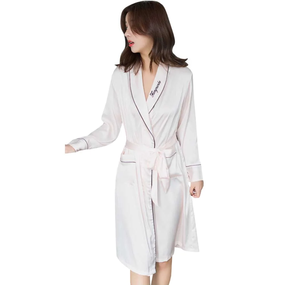 

Maternity Sexy Satin Nightrobe Bathrobe Pregnant Women Sleepwear Robes Dressing Gown Embroidery Homewear Cardigan Pajamas