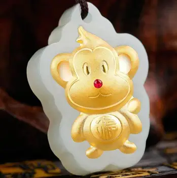 

3D gold inlay and Tianyu auspicious monkey pendant h23#