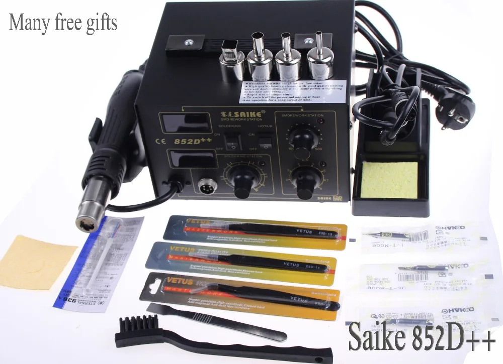 

DHL Free Shipping! SAIKE 852D++ Iron Solder Soldering Hot Air Gun 2 in 1 Rework Station 220V 110V Upgraded fron SAIKE 852D+