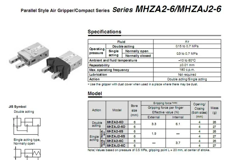 SMC тип MHZA2-6S Малый открытый и закрытый тип Пневматический коготь/пневматический палец(нормально открытый) MHZA2 6S