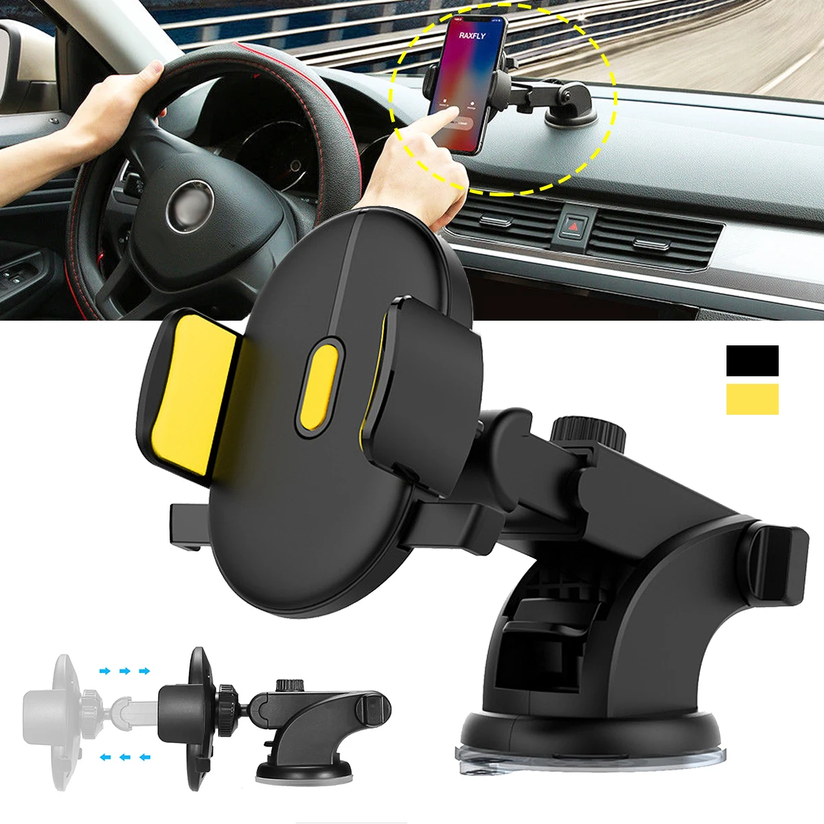 Car Phone Holder Windshield Mount Automatical Lock Auto Interior