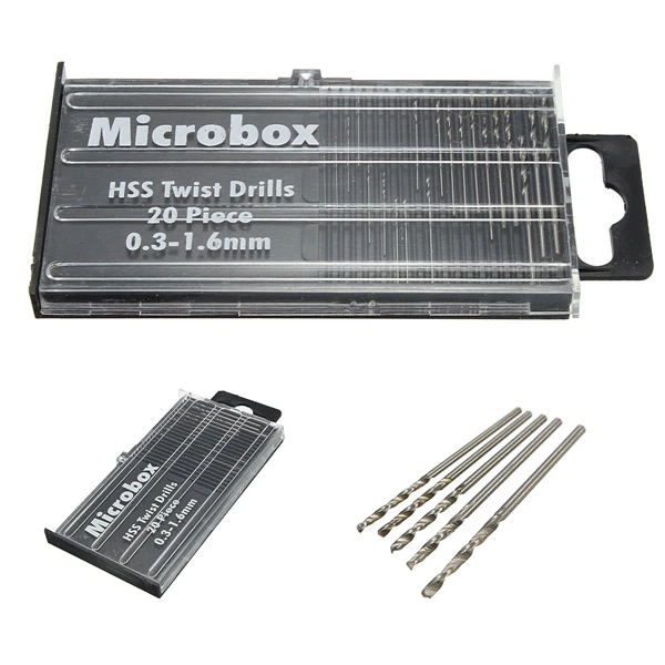 

20Pcs 0.3mm-1.6mm Mini drill bit High Speed Steel HSS Micro Twist Drill Bit Set Model Craft With Case Repair Parts Tool Kit