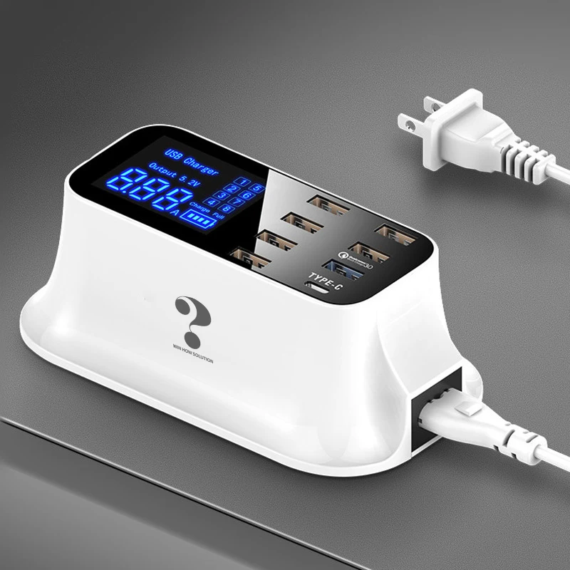 Quick Charge 3.0 Smart USB Type C Charger Station Led Display Fast Charging Phone Tablet USB Charger For iPhone Samsung Adapter