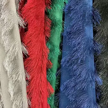

2019 Luxurious 3d lace material Fashion show dress lace fabric feather tassel design off white! HG01