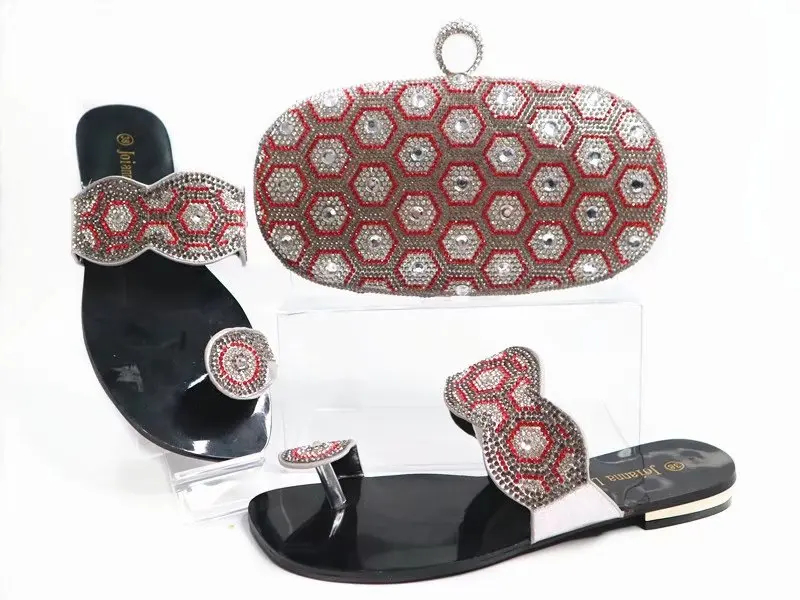 

Silver color plain slippers shoes with many stones lovely nice shoes and bag matching set with free shipping SB8091-3