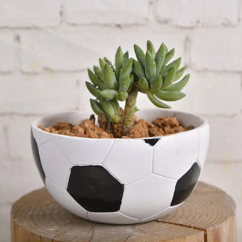 1pc Football Design Flowerpot Resin Succulent Plant Pot Home Decor Bonsai Planter Funny Soccer