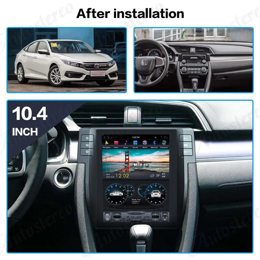 Best 10.4 Inch Android 6.0 Tesla Style Car DVD Player GPS Navi For Honda Civic 2016 2017 Stereo Multimedia Headunit Autoradio Satnav 1