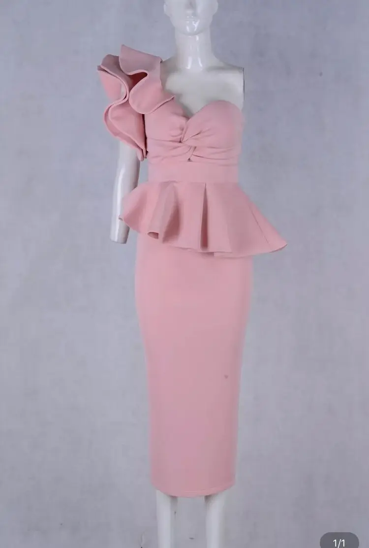 Высокое качество, комплект из 2 предметов: платье знаменитостей винно-белого и розового цвета с оборками на одно плечо, вечерние платья, модное платье - Цвет: Розовый