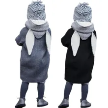 

Spring Rabbit Ear Jackets For Girls Children Long Coat Bunny Outfits Enfant Outerwear Hooded Windbreaker Warm Manteau Fille