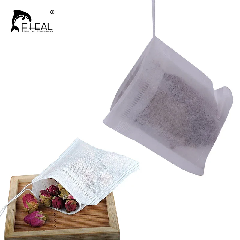 

FHEAL 100pcs/lot Teabags 5.5 x 7CM Empty Scented Tea Bags With String Heal Seal Filter Paper for Herb Loose Tea Teaware