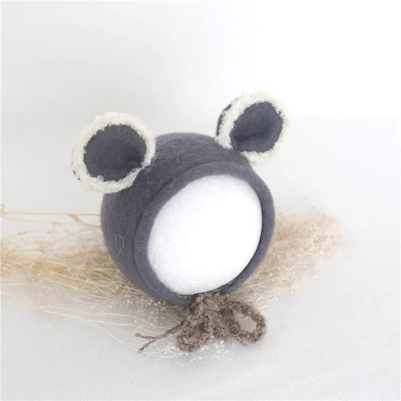 

Grey Wool Felted Monkey Hat Newborn Boy Hat Photo Prop Handknit Fluffy Soft Bonnet Newborn Photography Props