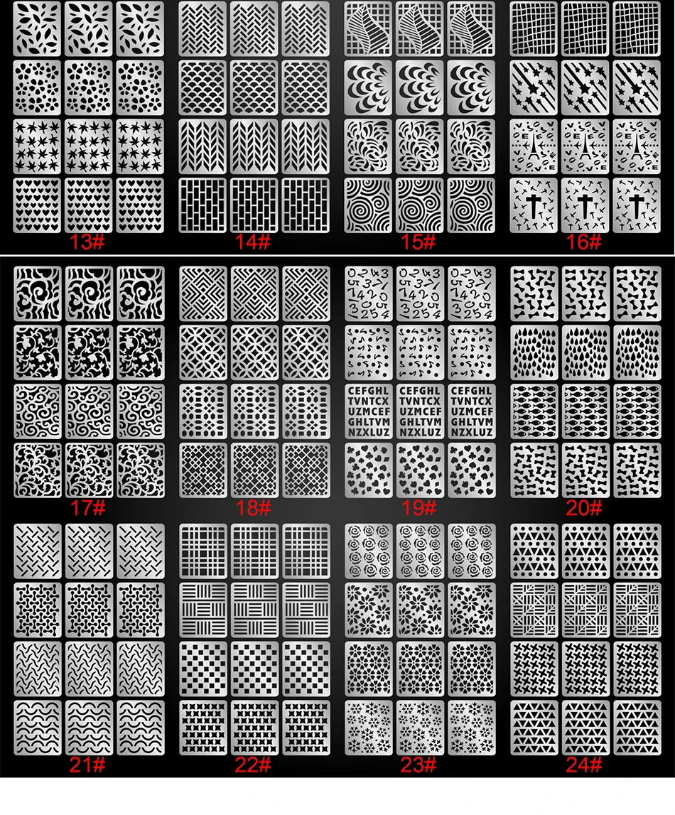 12 подсказок/лист DIY виниловые ногти трафарет 24 стиля лазерного серебряного дизайна ногтей печать наклеек маникюрный шаблон инструмент