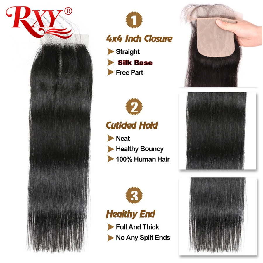  RXY Brazilian Silk Base Closure Silk Top Closure With Baby Hair Hidden Knots Straight Hair Closure 