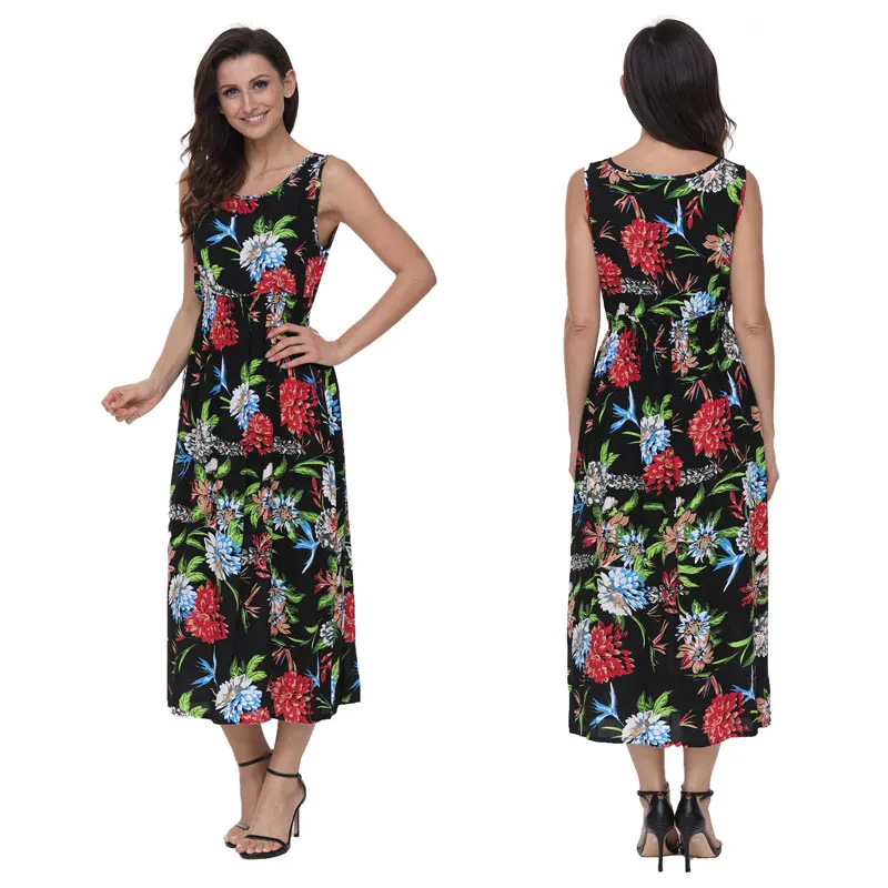 Susi&Rita Elegant Long Beach Dress Women Summer Floral Bohemian Dresses 2018 Casual Sleeveless Cotton Dress Vestidos Robe Femme