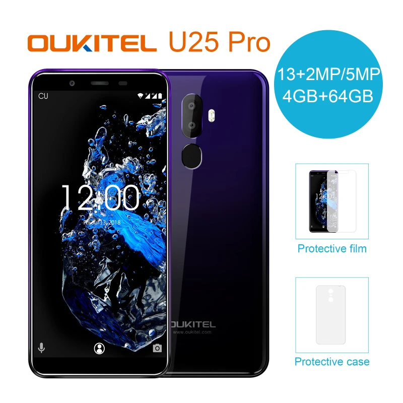 

OUKITEL U25 Pro 5.5" 2.5D Incell Display 13MP+2MP/5MP Android 8.1 Mobile Phone MT6750T Octa Core 4G 64G Fingerprint Smartphone