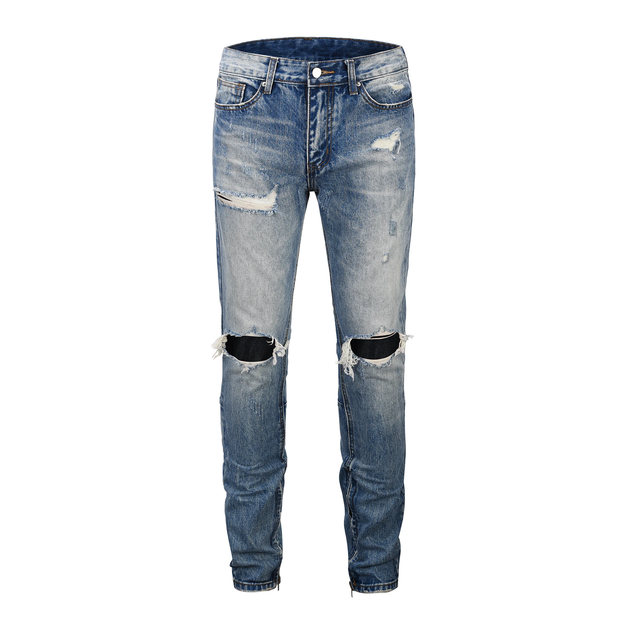 19ss New Hip Hop Justin Bieber Slim Fit Knee slit Ripped Biker Jeans Ankles Zipper Fly Jeans Streetwear Jeans Sweatpants
