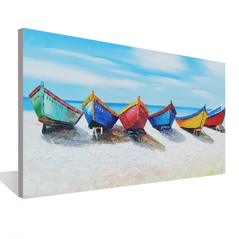 

Five Sailing Boats Seaside Landscape Restaurant Living Room Decoration Painting Wall Art Hand-painted Oil Painting
