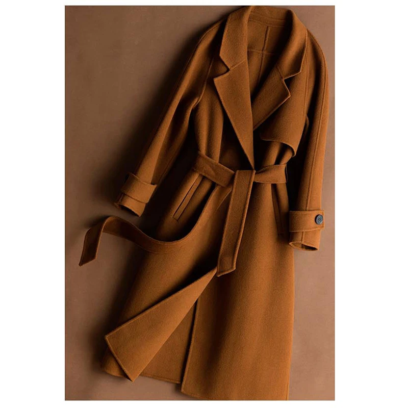 Двустороннее кашемировое пальто для женщин, зимняя куртка для женщин, чистый кашемир ручной работы, Однотонное шерстяное пальто для женщин, длинное пальто