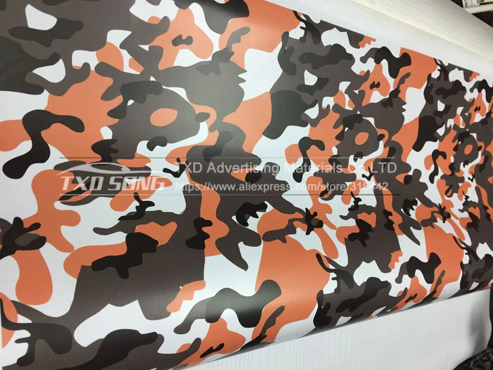 Оранжевая цифровая печать камуфляж виниловая Автомобильная обертка Стайлинг с воздушными пузырьками без пикселей оранжевый Камуфляж графика автомобиля наклейка пленка