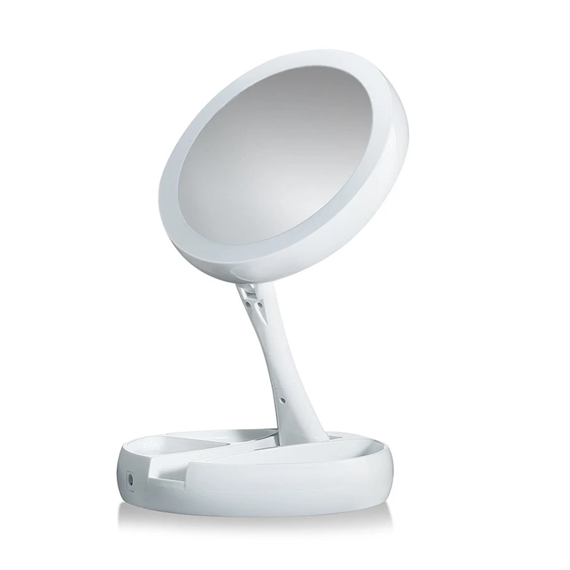 USB LED Lighted Makeup Mirror Rotating Folding Touch Screen Tabletop