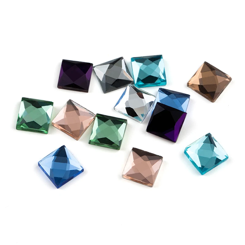 

Mixed Colors glass DIY Rhinestone 6mm 8mm 10mm 100pcs/lot Square Shape flat back paste glue on garment accessories