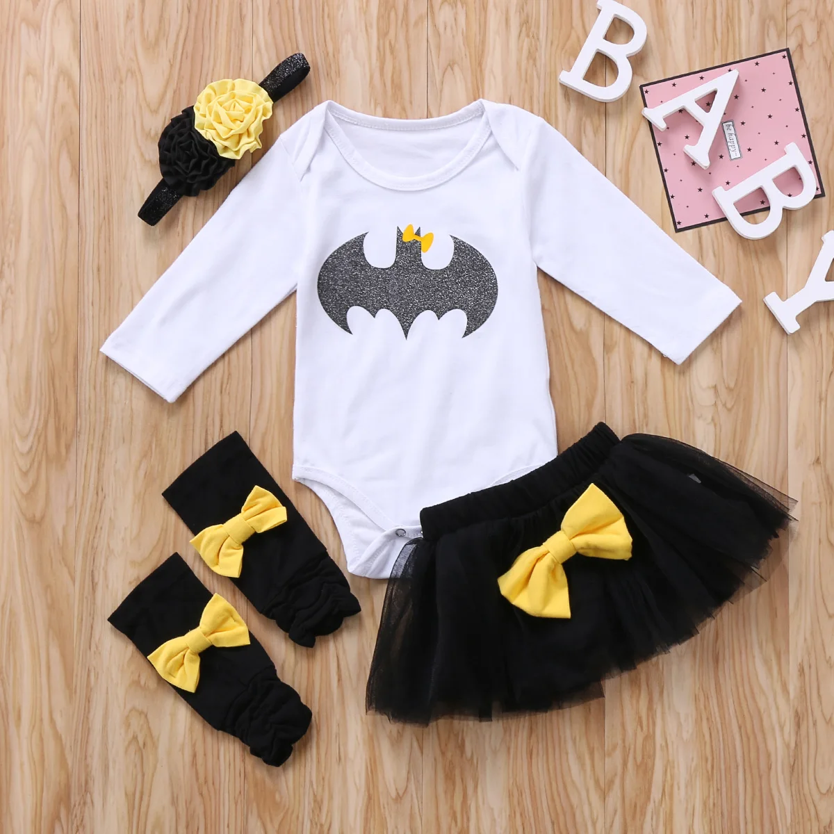 Newborn Kids Baby Girl Batman Romper Tulle Tutu Skirt Dress Leg Warmer
