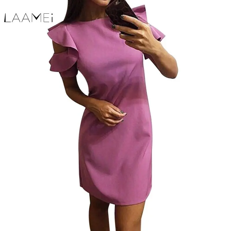 

Laamei Women Short Sleeve Sweet Office Mini Dress 2019 New Summer Ruffles Beach Casual Loose Party Club Purple Dresses Vestidos