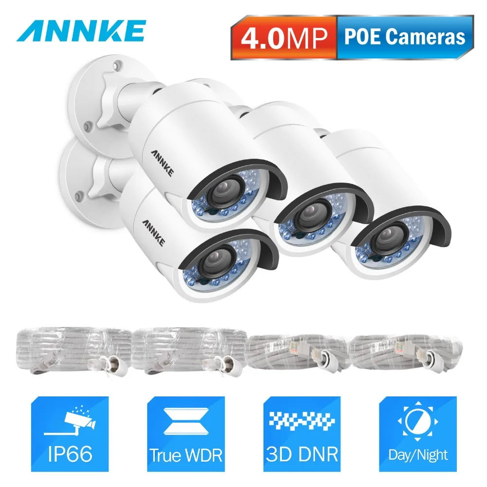 ANNKE 4pcs Cameras PoE DNR HD 4MP IP Camera Set font b Outdoor b font IP66