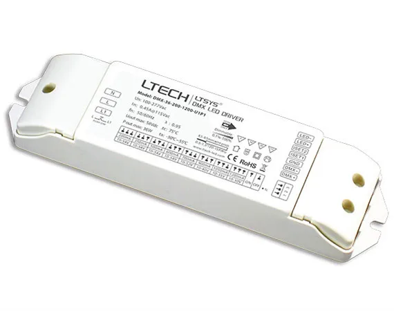 DMX-36-200-1200-U1P1; cc DMX драйвер; AC100-277V вход; 200mA-1200mA/2 Вт-36 Вт выход