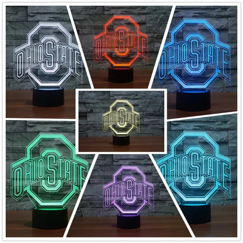 

Drop Ship OHIO STATES Football Helmet Sport Club Team logo LED Light 7 Colors Changing Table Lamp 3D Night Light Child Gift