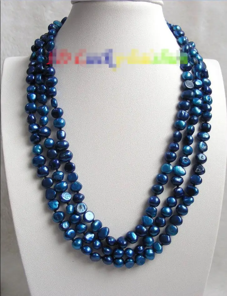 

Hot sale new Style >>>>>16" baroque 3row navy blue freshwater pearls necklace