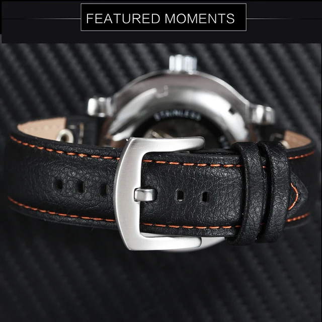 FORSINING Unique Fashion Automatic Men Watches Leather Band Luminous Hands Skeleton Dial Top Brand Luxury Mechanical Wrist Watch
