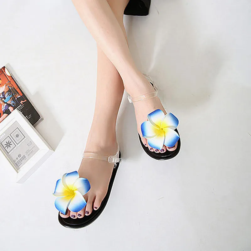 

PVC Flower Gladiator Sandals Women 2019 New Summer Jelly Shoes Students Crystal Flat Bottom Beach Sandals AWS183