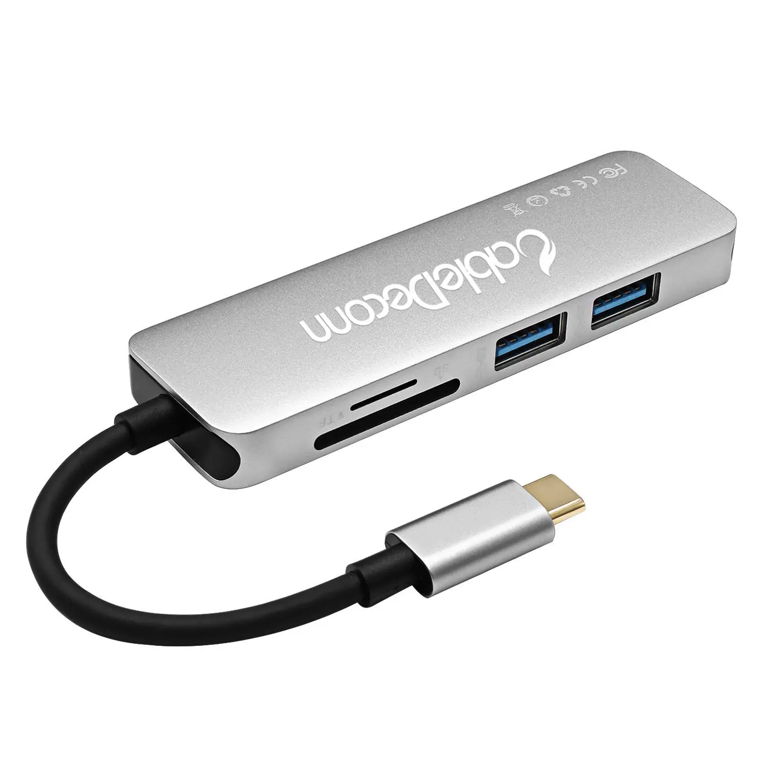 

USB C Hub,CableDeconn Multi Portable Type C Hub Adapter with HDMI Port 4K Video 2 USB 3.0 Ports SD & Mini SD Card Reader for M