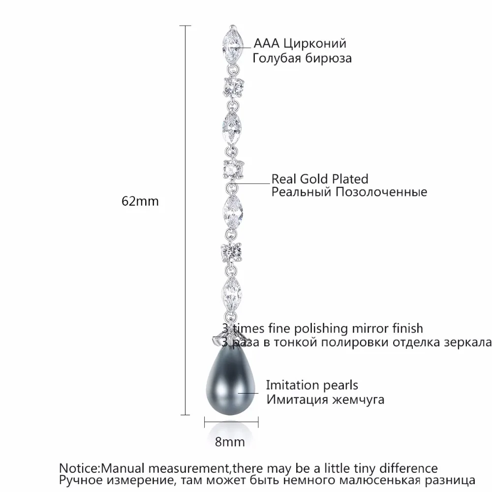 Luoteemi невесты длинные ААА Ясно Маркиза и блестящий кубического циркония заявление с серый жемчуг водослива мотаться серьги для Для женщин