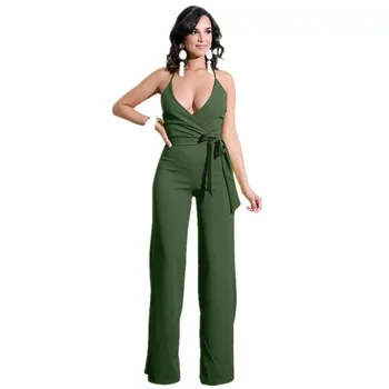 

Spaghetti Strap Summer Women Sexy Jumpsuits Sleeveles Deep V-Neck Slim Rompers Casual Femme Black White Blue Backless Jumpsuits