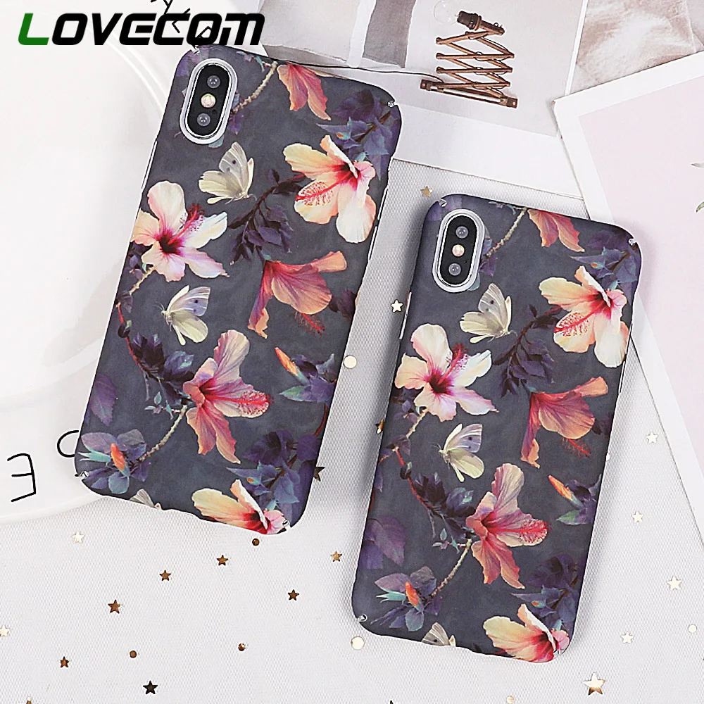 LOVECOM Banana Leaf Flowers Cherry Plants Phone Case For iPhone XR XS Max 5 5S SE 6 6S 7 8 Plus X XS Hard Scrub Phone Bags Case