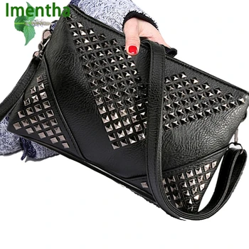 

2017 Hot fashion women shoulder bags black lady rivet V glitter shine women leather handbags elelgant stud lady crossbody bags