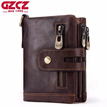

GZCZ 2019 Men Wallet Genuine Leather Short Male Coin Purse Fashion Zipper Poucht Purse Card Money Bag Clamp For Money Portomonee
