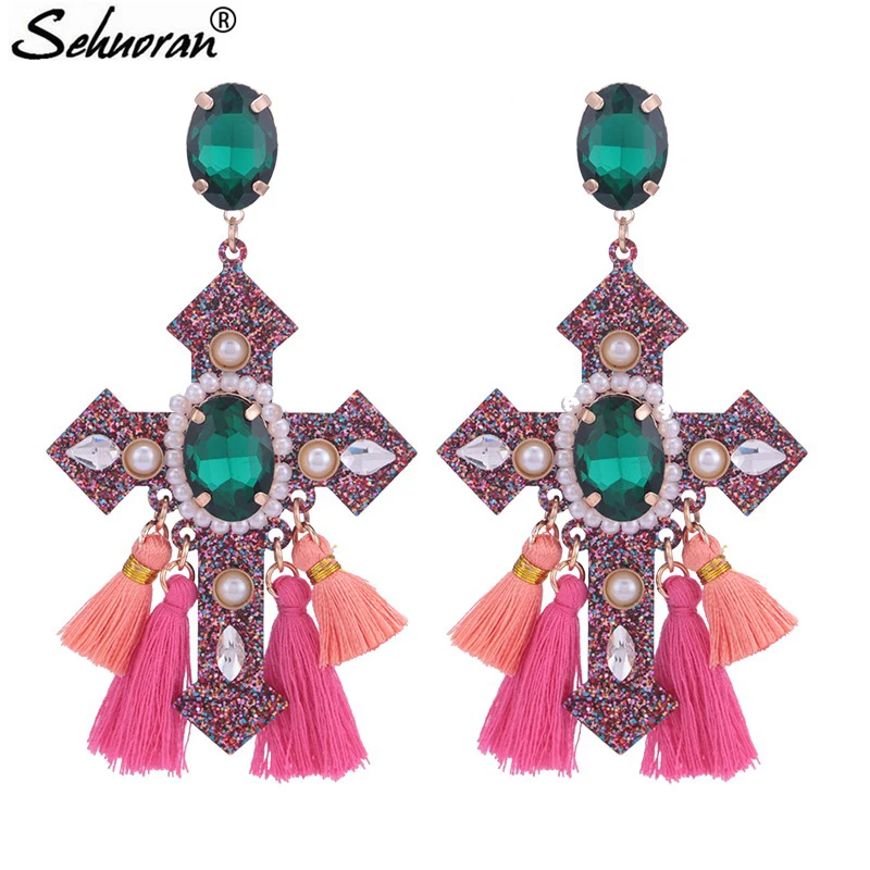 

Sehuoran Large Aretes Brincos Cross Drop Earrings For Woman Resin Pendients Oorbellen Fashion Jewelry Wedding Earrings 2018 New