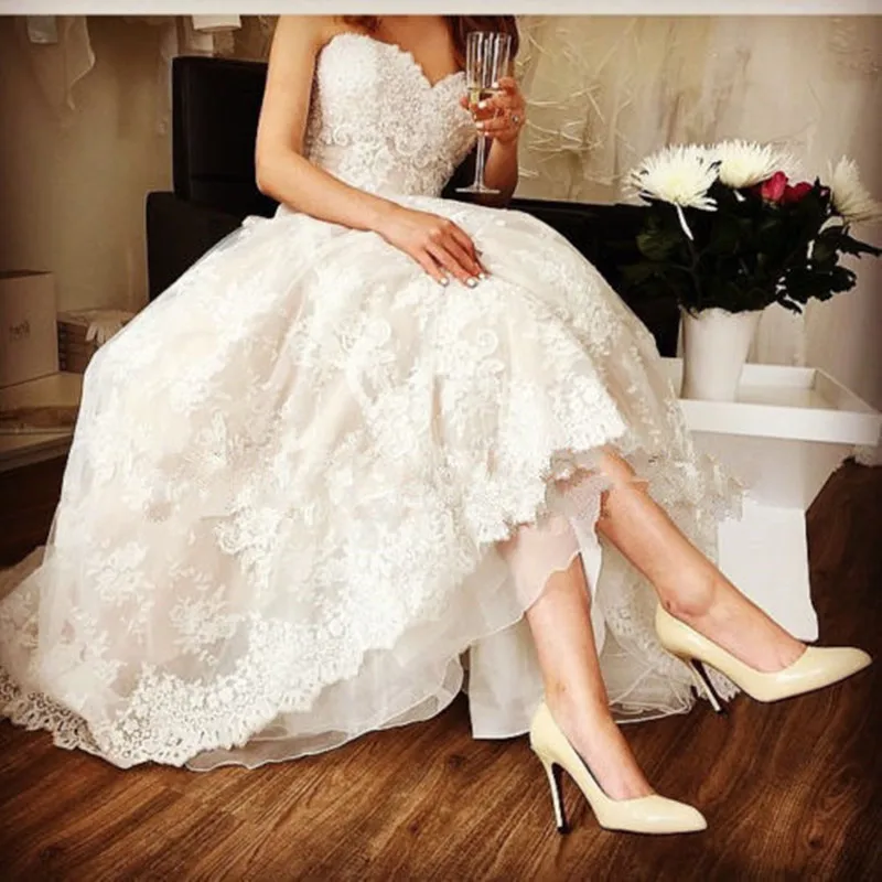 MZY0291 Stunning Vintage Lace Strapless Wedding Dress Short Bridal Gown MZY0291 Stunning Vintage Lace Strapless Wedding Dress Short Bridal Gown