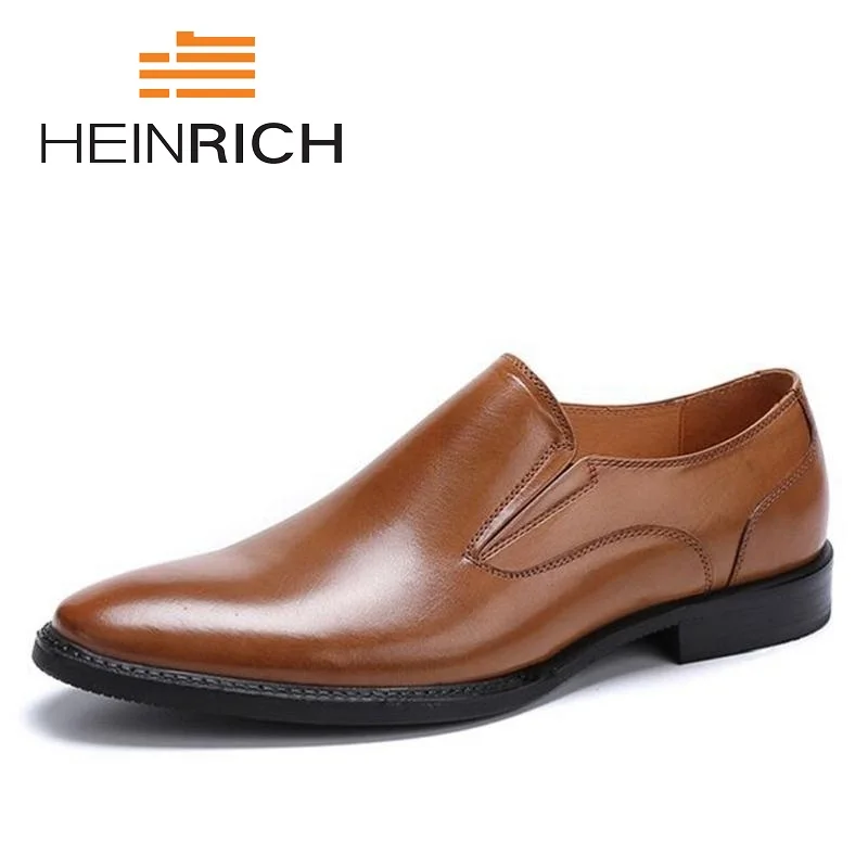 

HEINRICH Brand Fashion Men Dress Shoes Slip-On Genuine Leather Men's Shoes Wedding Comfortable Male Shoes Sandalia Masculina